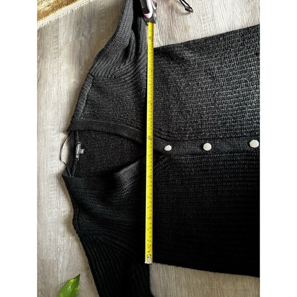 INC Chunky Long Cardigan Black With Rhinestone Buttons Holiday Festive Cozy L - Picture 6 of 7